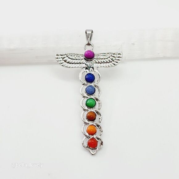 7 Color Stone Beads Chakra Totem Healing Pendant 2.1" - Picture 2 of 2